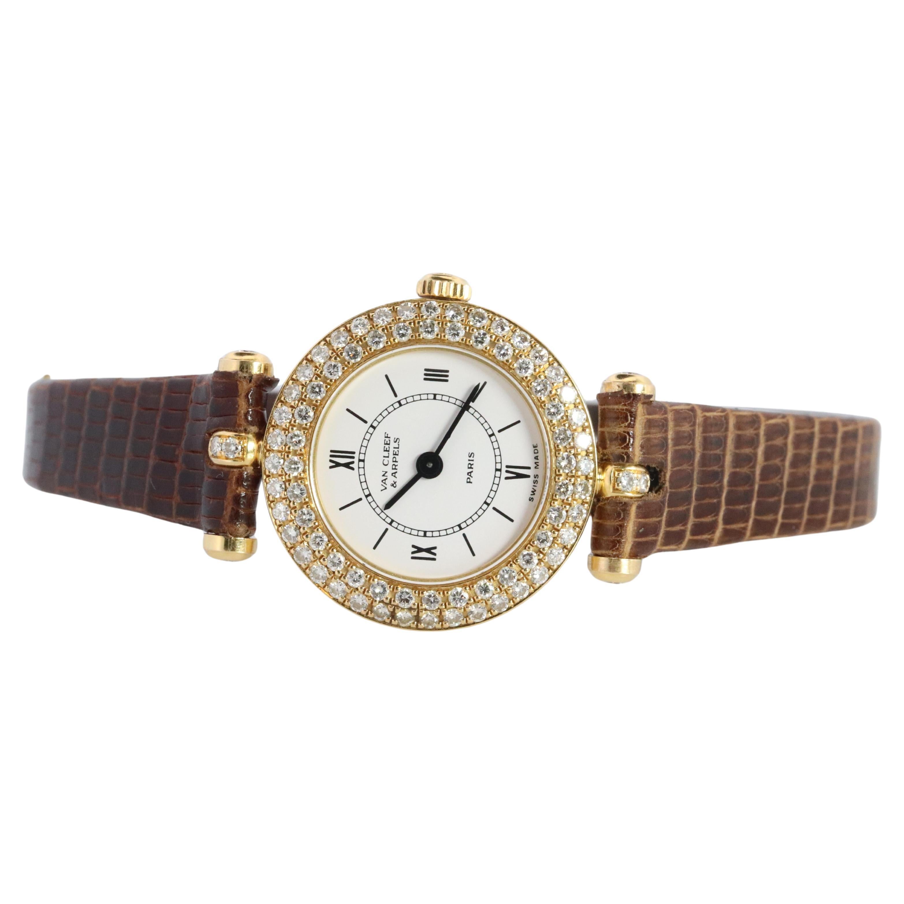 Van Cleef and Arpels 18932 B2 watch. 18k Gold VCA Classique Diamond Bezel.