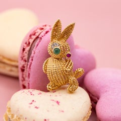 Van Cleef and Arpels 18K Gold Bunny Brooch – Emerald, Ruby, Diamond Platinum