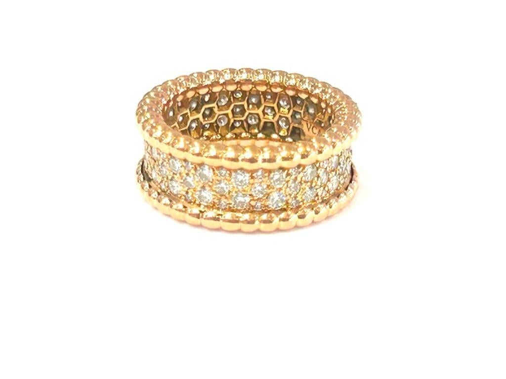Van Cleef and Arpels 18K Rose Gold Perlee' 3 Row Diamond Ring 1.11 Carats For Sale 6