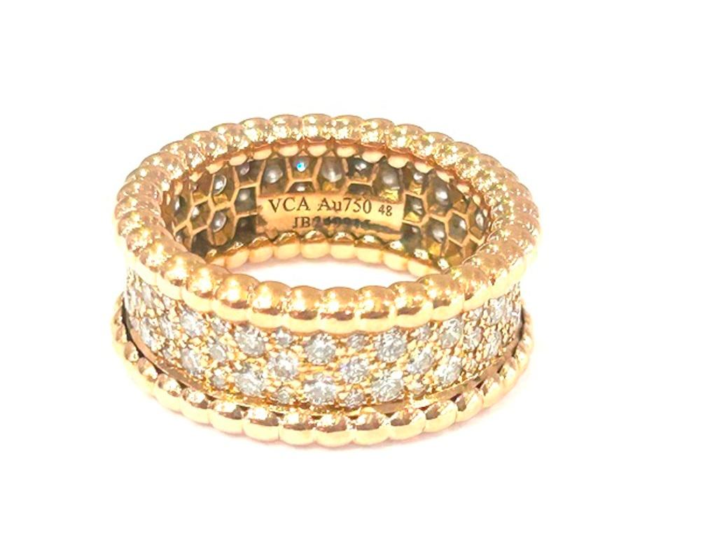Van Cleef and Arpels 18K Rose Gold Perlee' 3 Row Diamond Ring 1.11 Carats For Sale 7