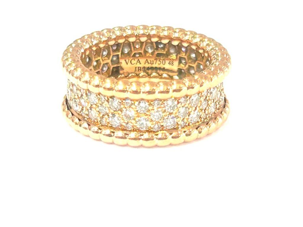 Van Cleef and Arpels 18K Rose Gold Perlee' 3 Row Diamond Ring 1.11 Carats For Sale 8