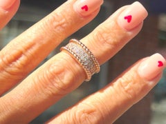 Van Cleef and Arpels 18K Rose Gold Perlee' 3 Row Diamond Ring 1.11 Carats