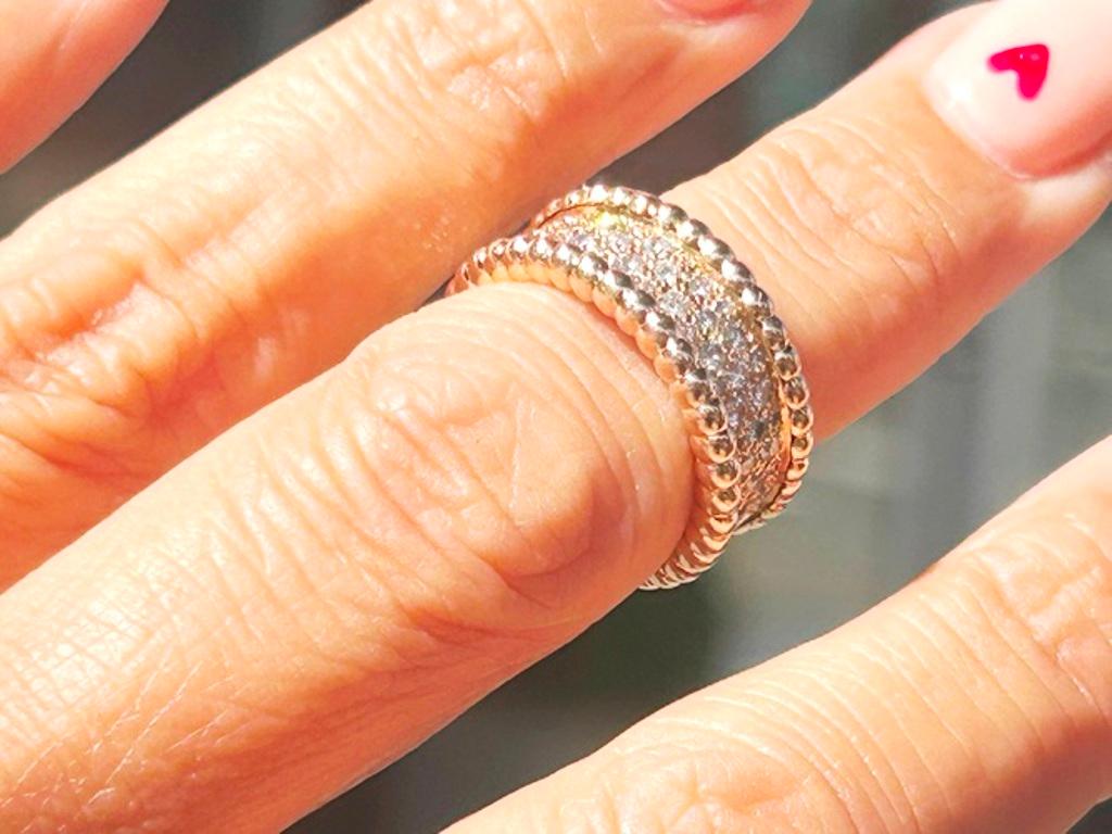 Van Cleef and Arpels 18K Rose Gold Perlee' 3 Row Diamond Ring 1.11 Carats For Sale 2