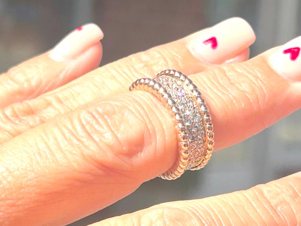 Van Cleef and Arpels 18K Rose Gold Perlee' 3 Row Diamond Ring 1.11 Carats For Sale 3