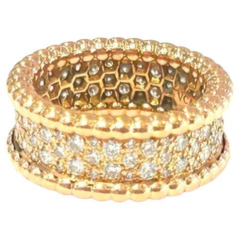 Van Cleef and Arpels 18K Rose Gold Perlee' 3 Row Diamond Ring 1.11 Carats