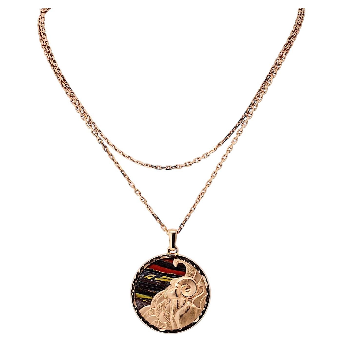 Van Cleef and Arpels 18K Rose Gold Zodiac Pendant On A Chain Necklace