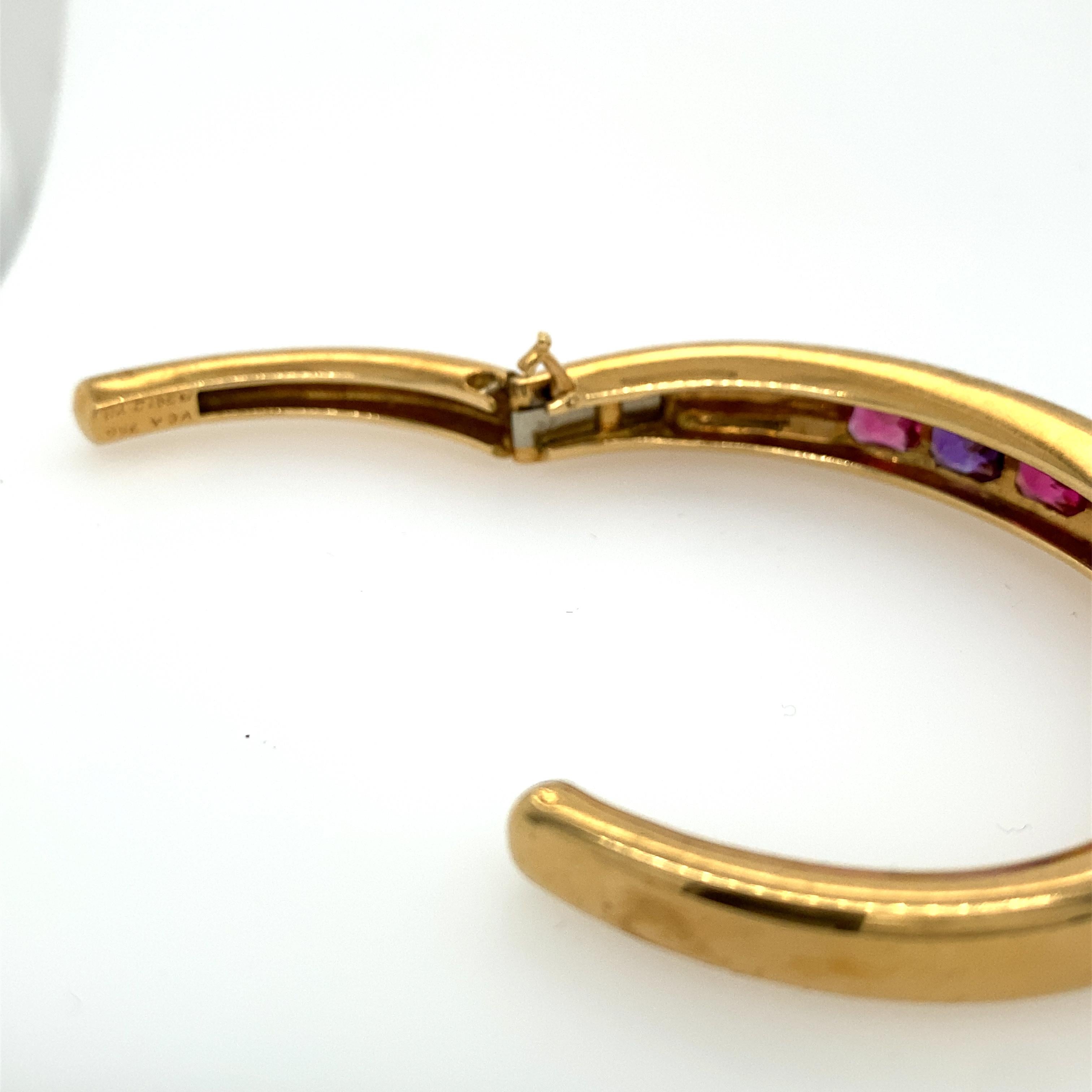 Van Cleef and Arpels 18k Yellow Gold Bracelet with Gem Stones. Van Cleef and Arpels 18k Yellow Gold Bracelet with Gem Stones. There are three square cut pink tourmalines and two square cut amethysts. The bracelet is signed VCA 750 B2612Y1. The
