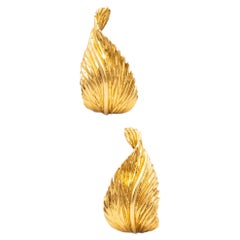 Van Cleef and Arpels 1960 Paris Textured Leaf Earrings in Solid 18kt Yellow Gold