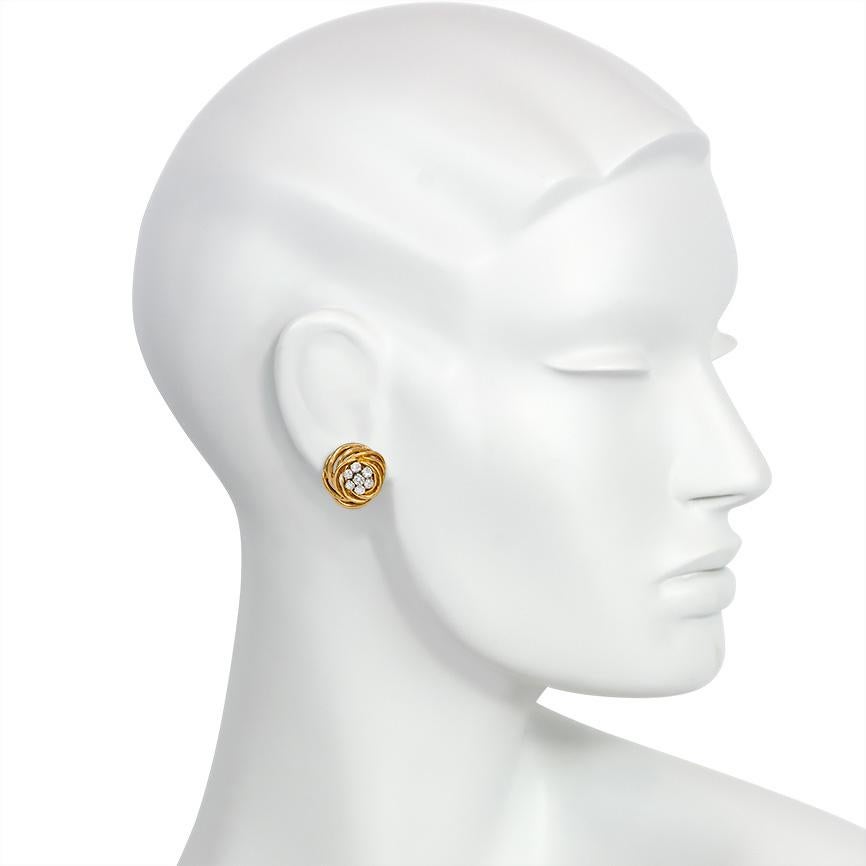 Van Cleef and Arpels 1960s Gold and Diamond Knot Design Clip Earrings ...