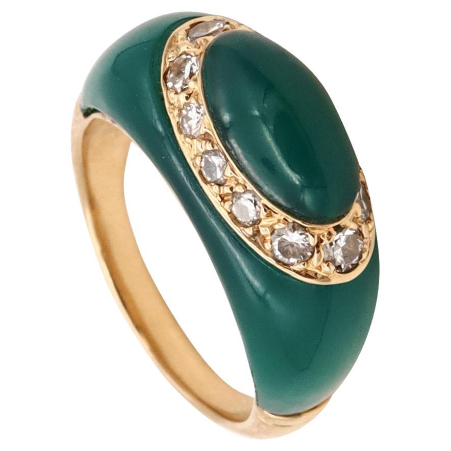 Van Cleef and Arpels 1970 Paris 18Kt Yellow Gold Ring 12 VS Diamonds Chrysoprase For Sale