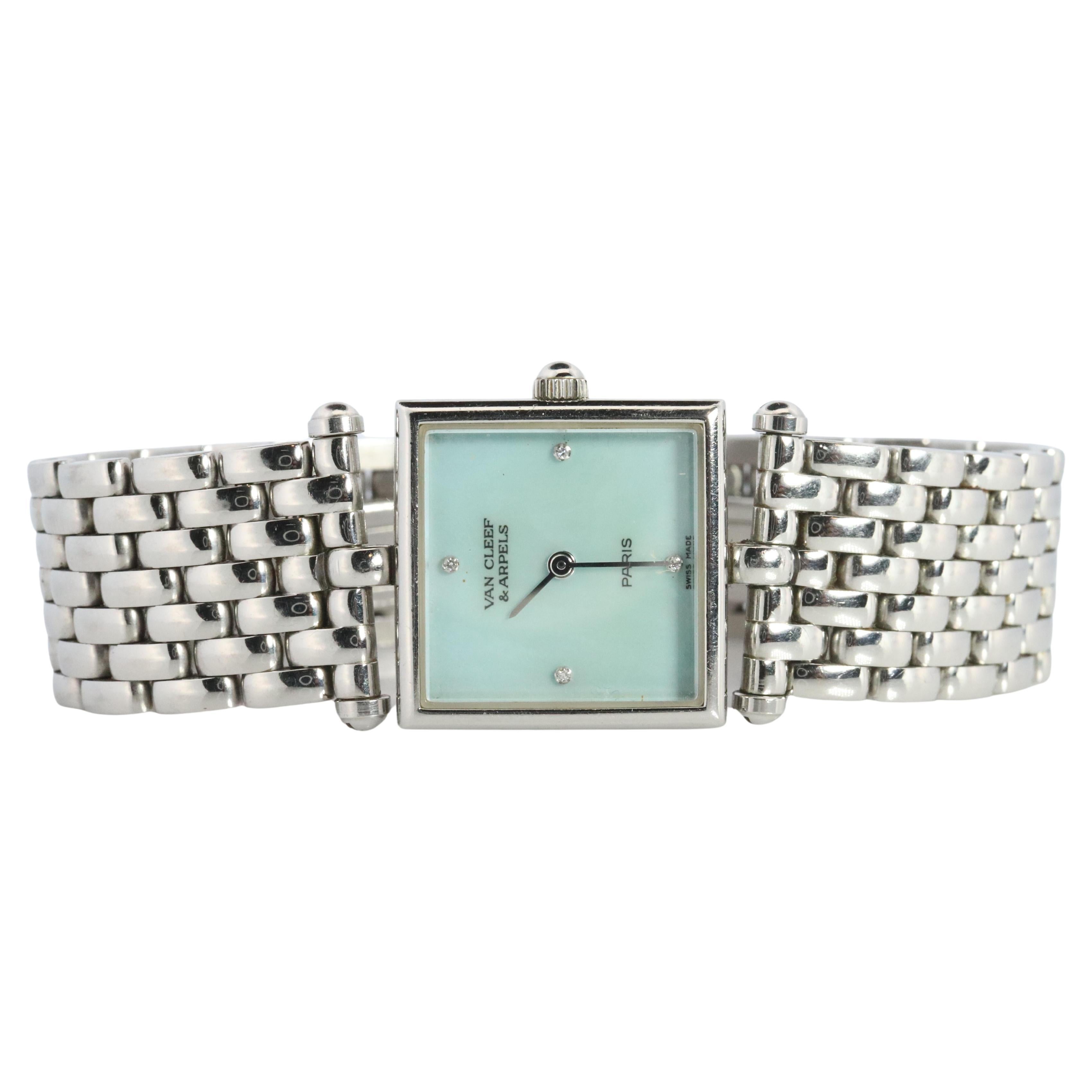 Van Cleef and Arpels 522642 watch. Classique Square Blue Shell Dial