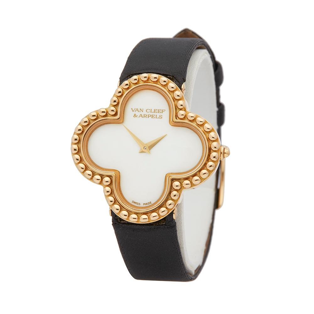 Reference: COM1766
Manufacturer: Van Cleef and Arpels
Model: Alhambra
Model Reference: HH940
Age: Circa 2010's
Gender: Women's
Box and Papers: Xupes Presentation Box
Dial: Mother Of Pearl
Glass: Sapphire Crystal
Movement: Quartz
Water Resistance: To