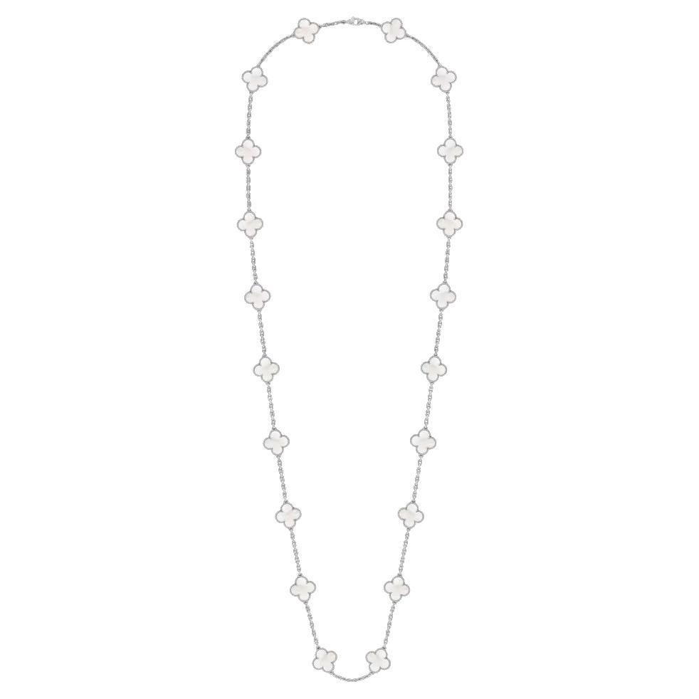 Van Cleef and Arpels Alhambra 20 motifs mother of pearl white gold necklave For Sale
