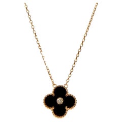 Van Cleef and Arpels Alhambra 2016 Holiday Diamond Onyx Pendant Necklace