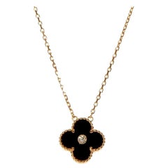 Van Cleef and Arpels Alhambra Holiday Diamond Onyx Pendant Necklace