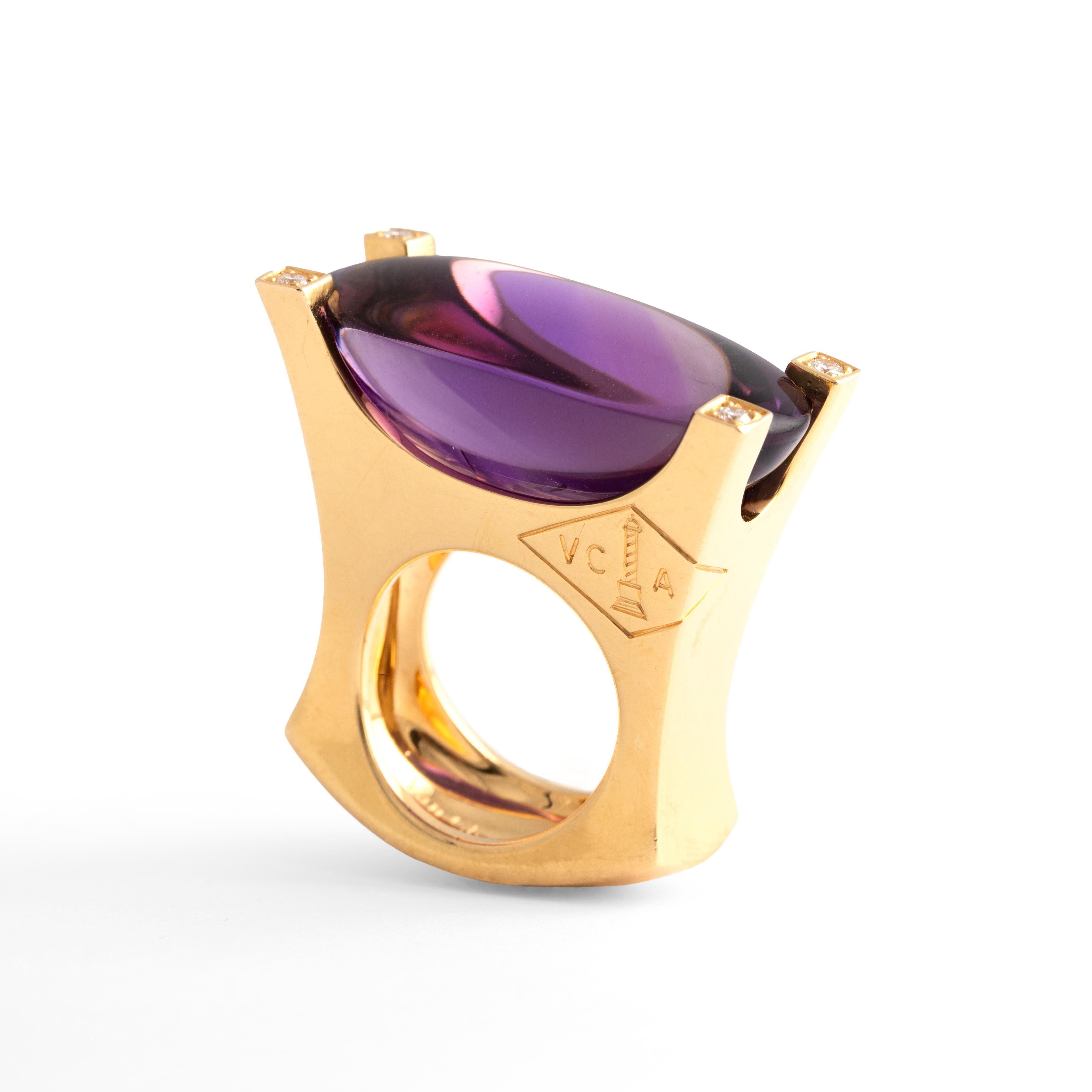 Van Cleef and Arpels Amethyst Diamond Yellow Gold 18K Ring For Sale 1