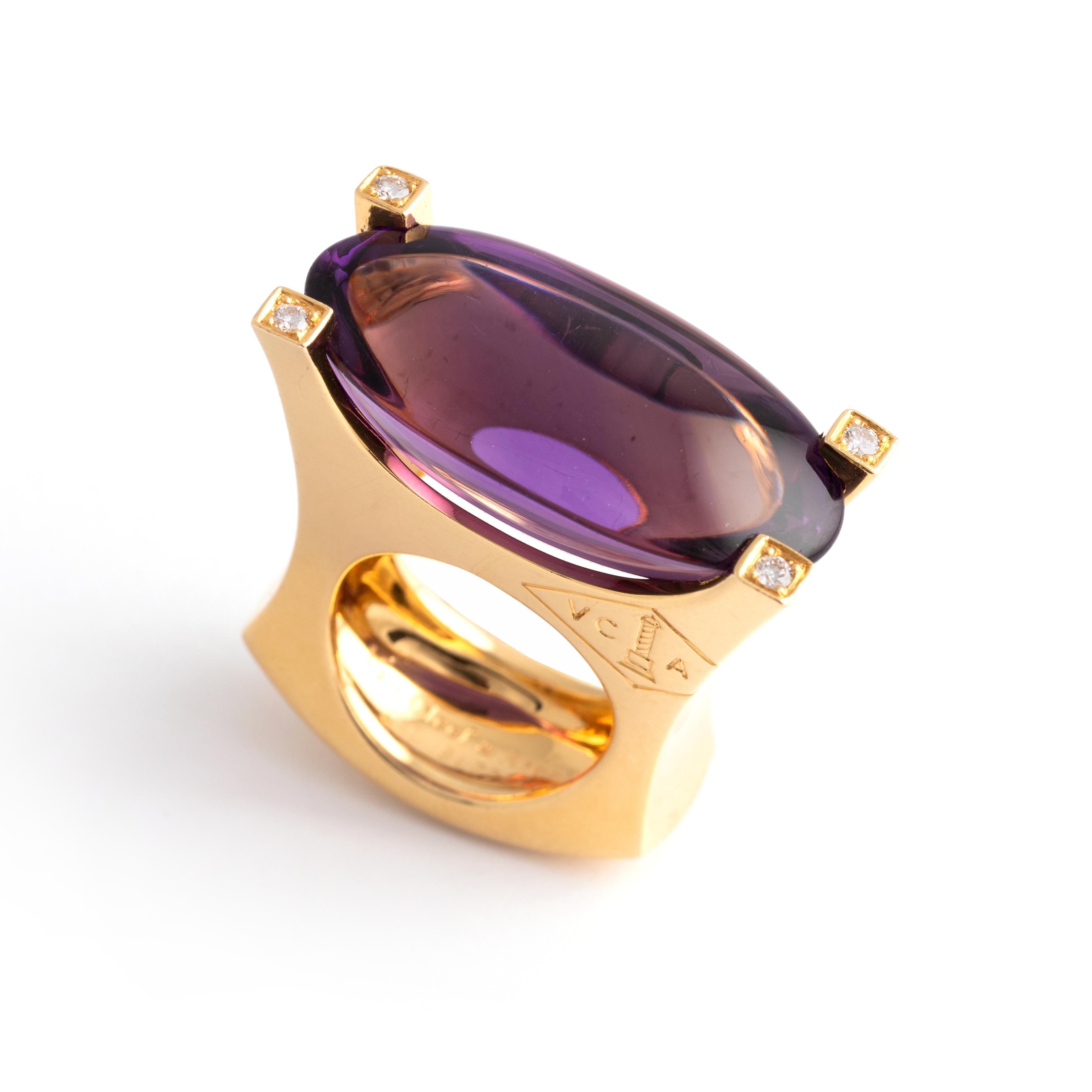 Van Cleef and Arpels Amethyst Diamond Yellow Gold 18K Ring For Sale 2