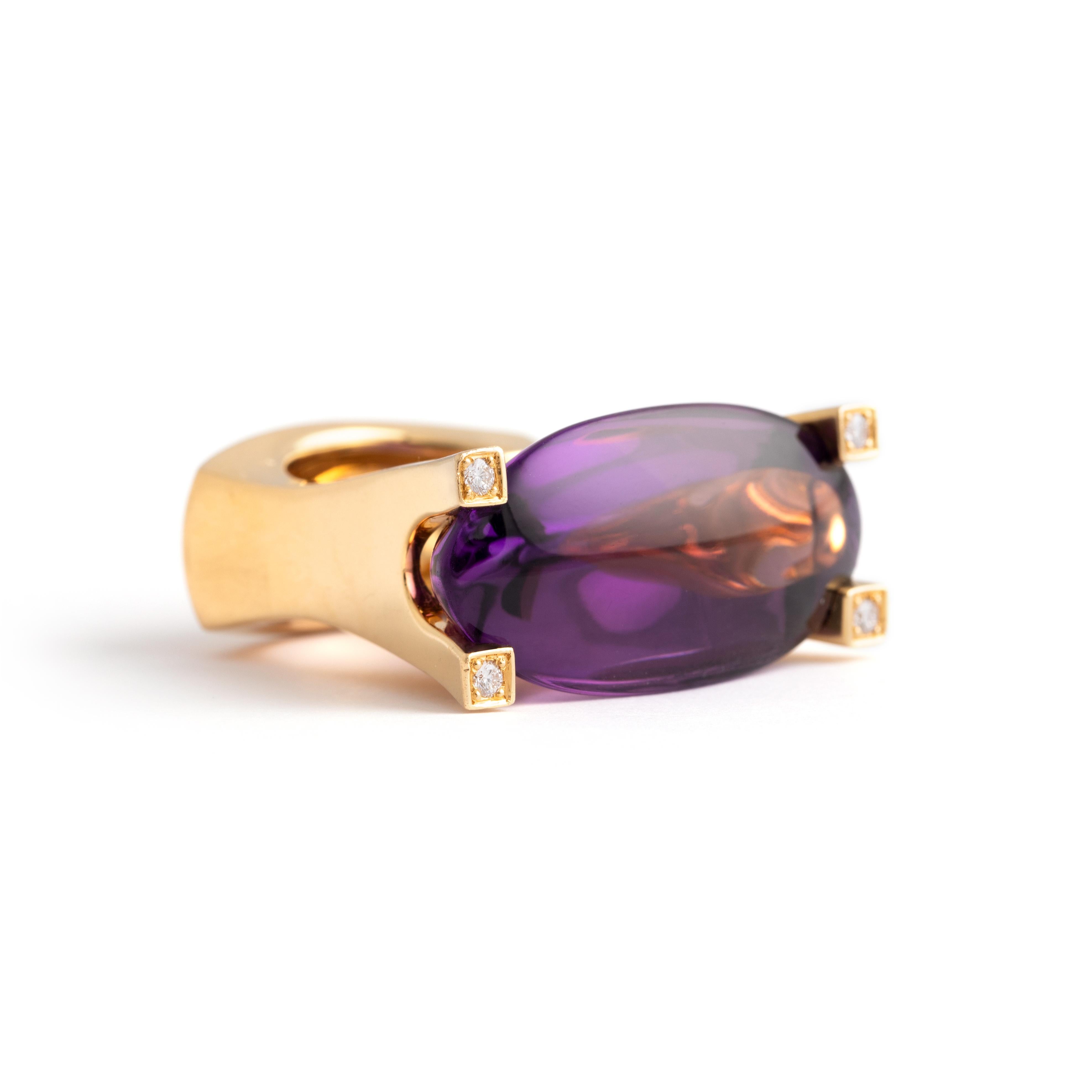 Van Cleef and Arpels Amethyst Diamond Yellow Gold 18K Ring For Sale 3