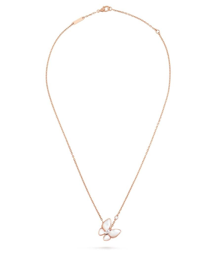 Van Cleef and Arpels Butterfly pendant 18K rose gold mother-of-pearl For Sale 1