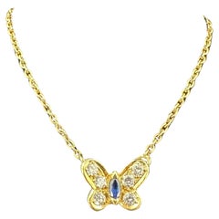 Retro Van Cleef and Arpels Butterfly Pendants Necklace 18k Yellow Gold