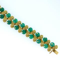 Van Cleef and Arpels Chrysoprase Yellow Gold Bangle Bracelet