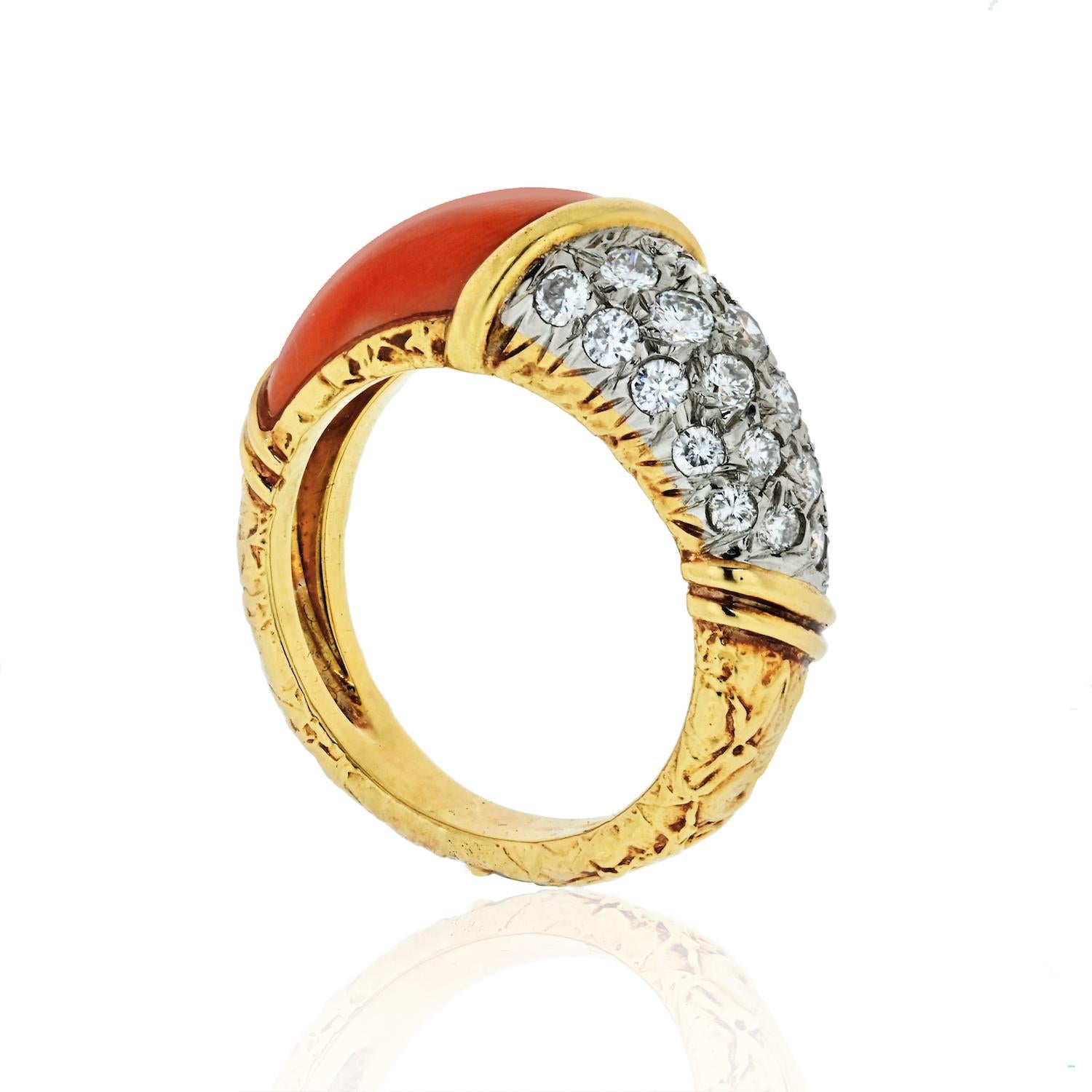 Van Cleef & Arpels circa 1960 Coral and Diamond Band Ring In Excellent Condition In New York, NY