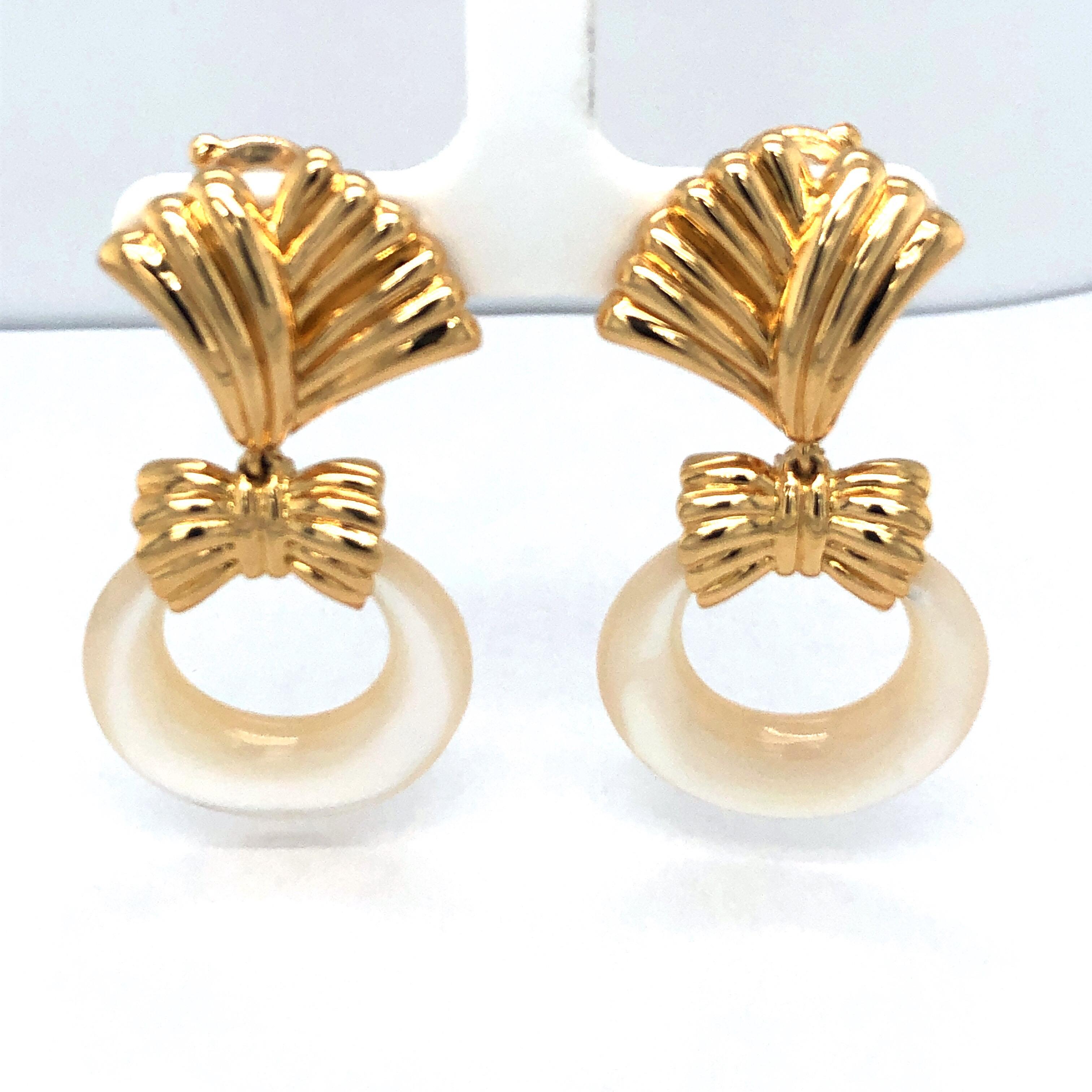 Retro Van Cleef & Arpels Clip-On Yellow Gold Vintage Earrings Diamonds and Charms