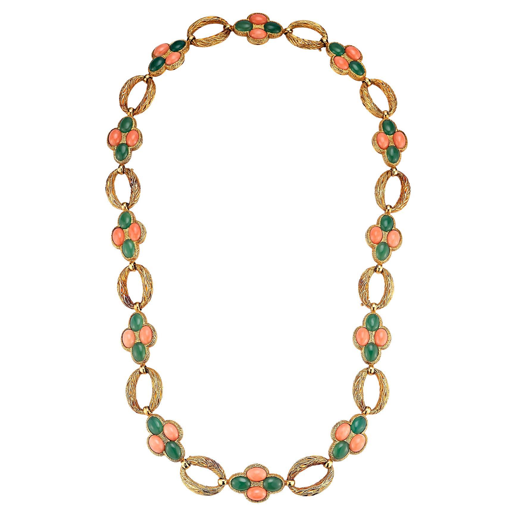 Van Cleef and Arpels Vintage Alhambra Gold Necklace with Coral and ...
