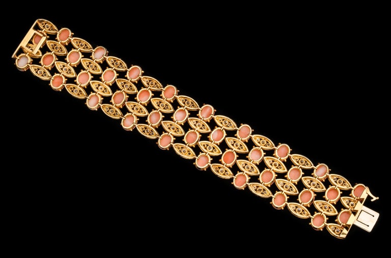 A Angel Skin coral and diamond bracelet by Van Cleef and Arpels.

Made in France Circa 1960