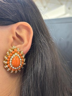 Van Cleef and Arpels Coral and Diamond Earrings