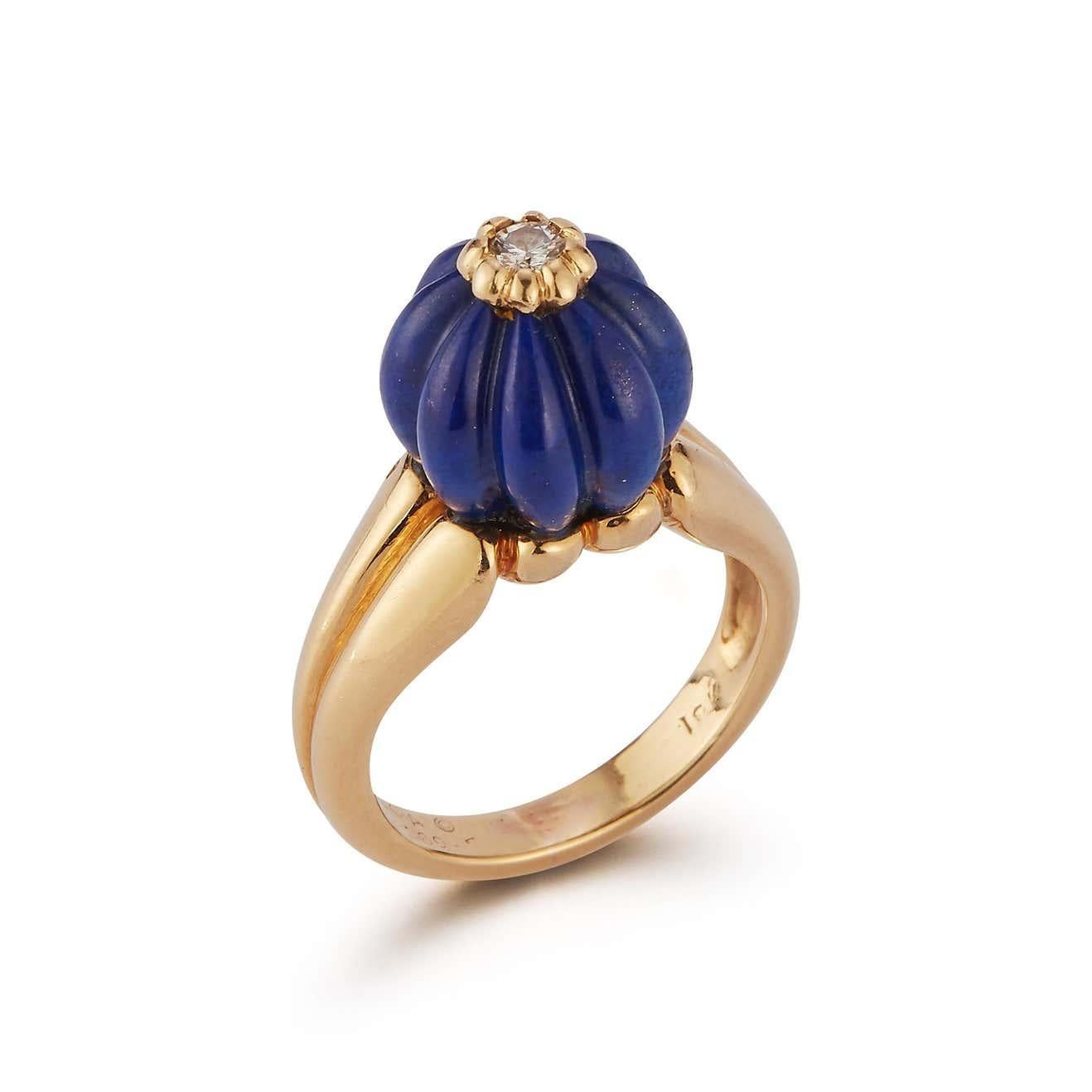 Retro Van Cleef and Arpels Coral and Lapis Ring Set For Sale