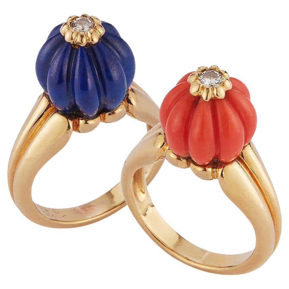 Van Cleef and Arpels Coral and Lapis Ring Set For Sale
