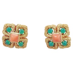 Van Cleef and Arpels delphes earrings yellow gold coral chrysophrase