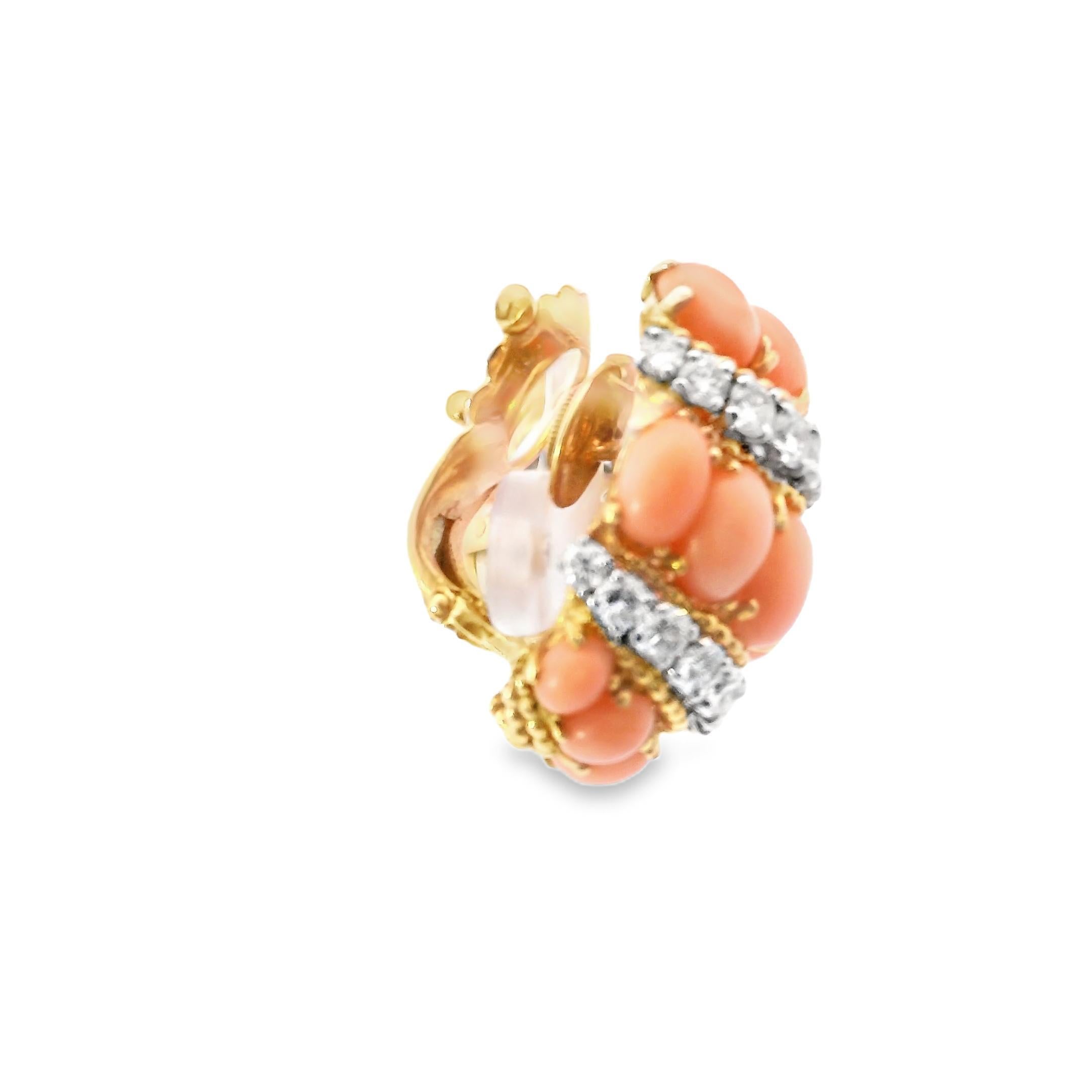 Van Cleef and Arpels Diamond and Coral Earrings circa 1960's France In Excellent Condition In New York, NY