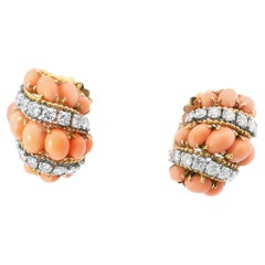Van Cleef and Arpels Diamond and Coral Earrings circa 1960's France