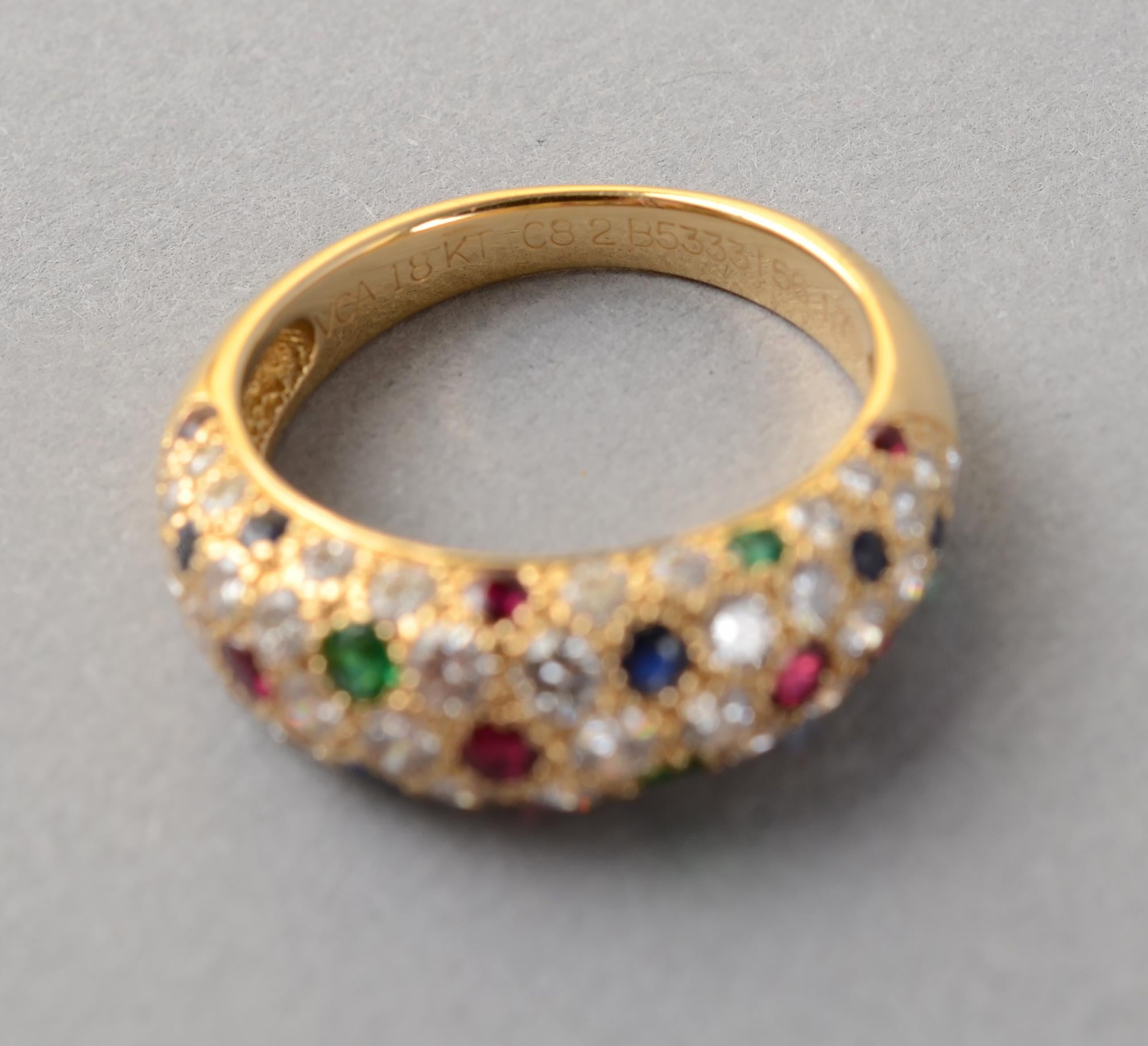 Modern Van Cleef & Arpels Diamond Cocktail Ring with Rubies, Sapphires and Emeralds
