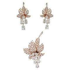 Van Cleef and Arpels Diamond Floral Earrings and Brooch Set
