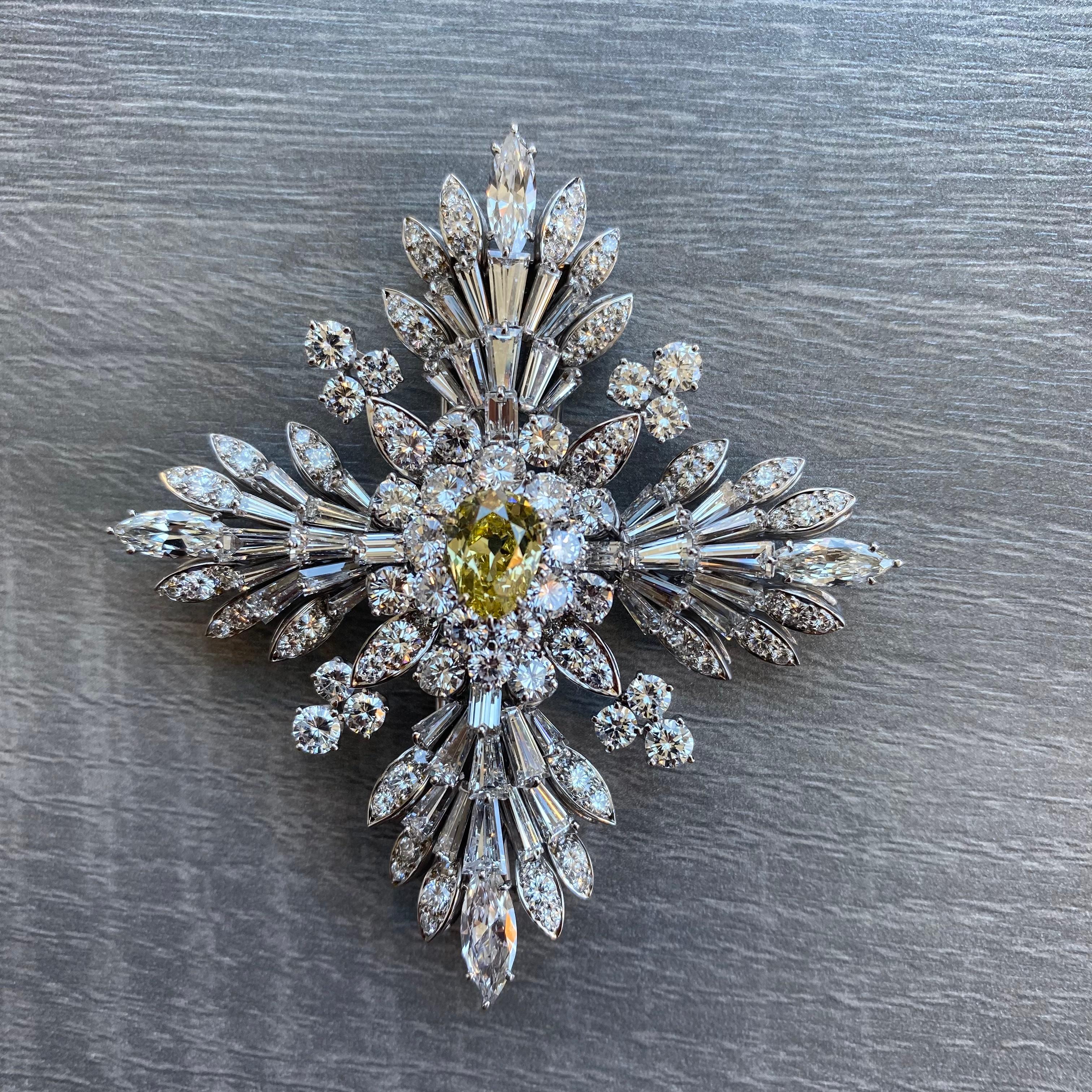 Van Cleef and Arpels Fancy Intense Yellow Diamond Brooch In Excellent Condition For Sale In New York, NY