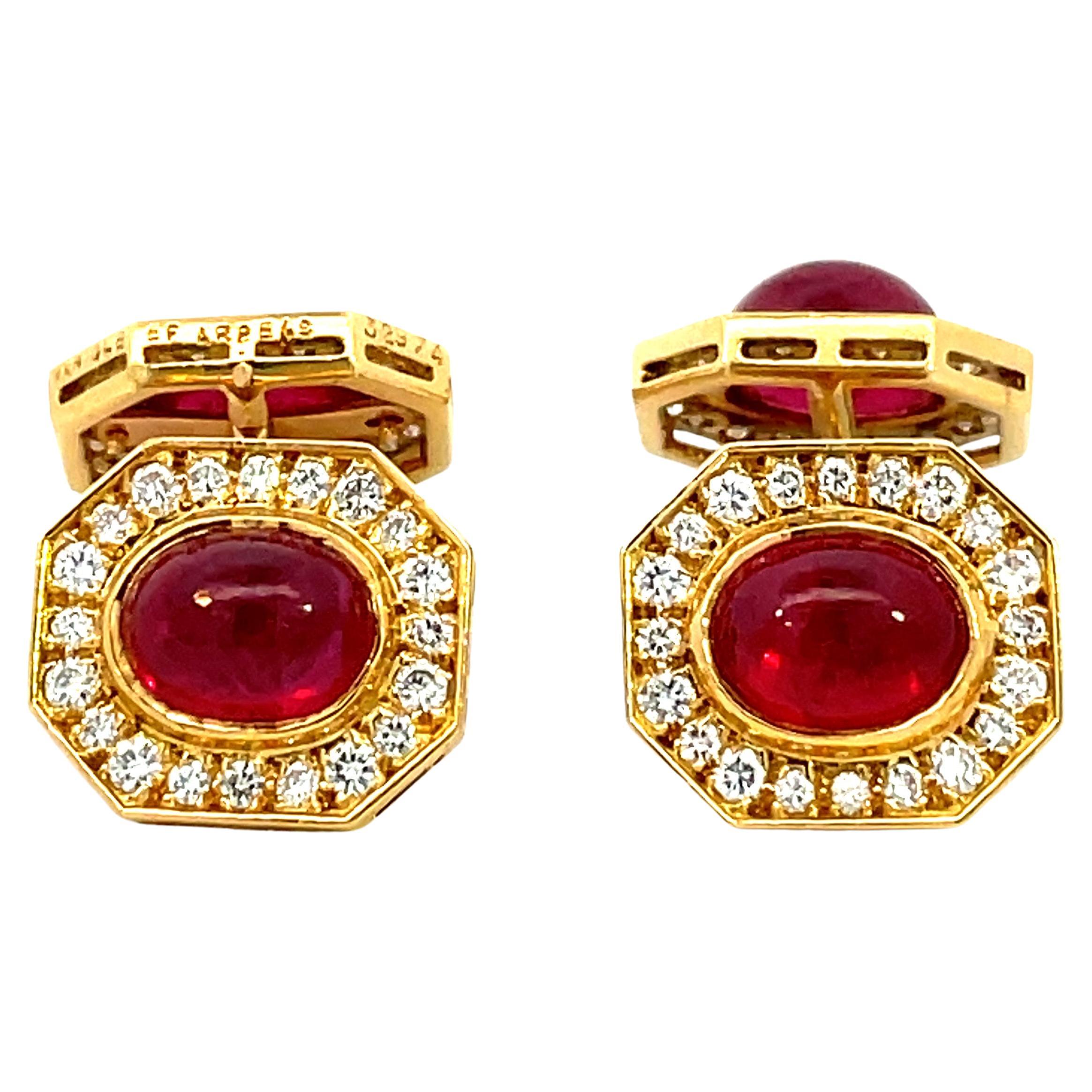 VCA Van Cleef & Arpels Gem Vivid-red Ruby and Diamonds Cufflinks