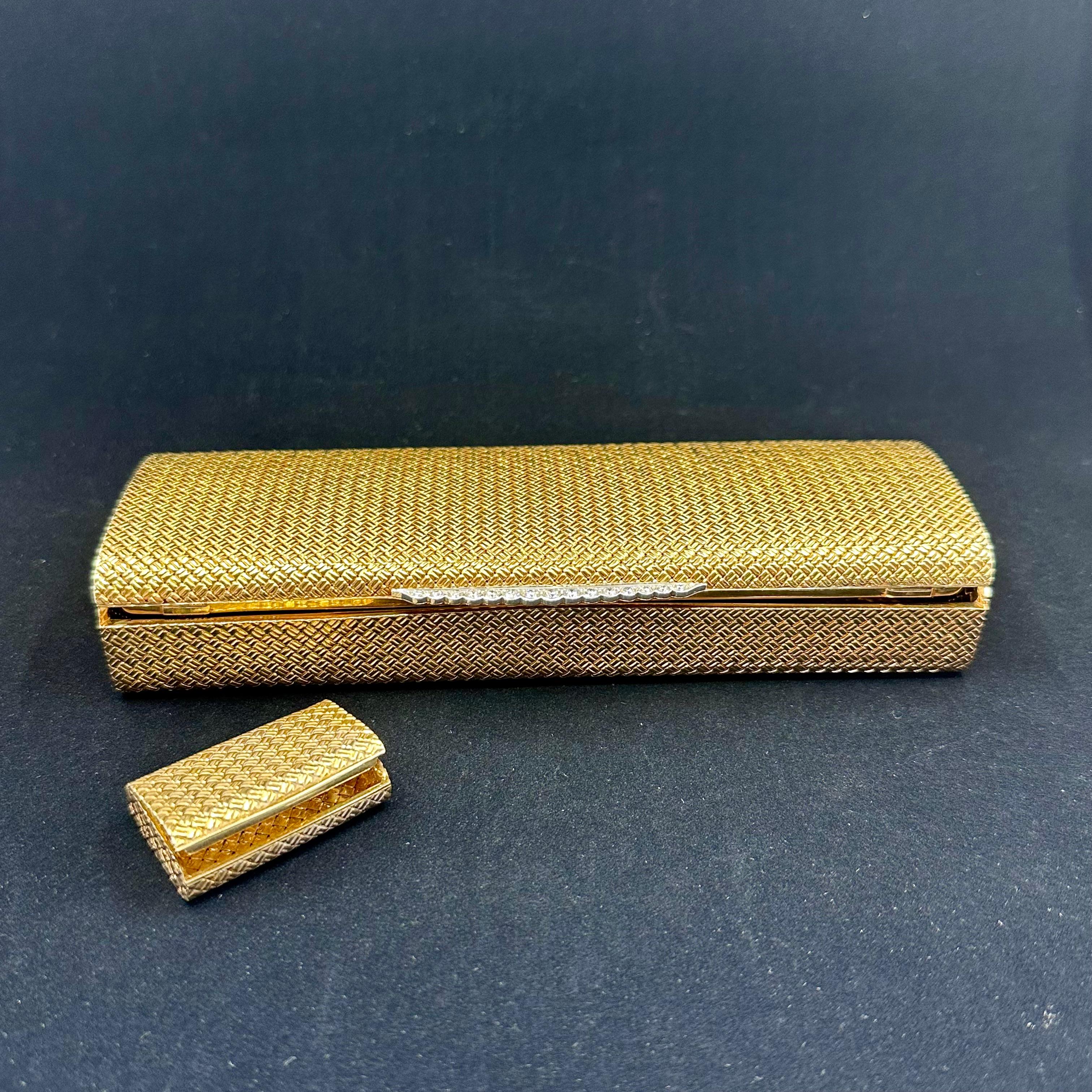 Women's or Men's Van Cleef and Arpels Gold and Diamond Minaudière Box Clutch  For Sale