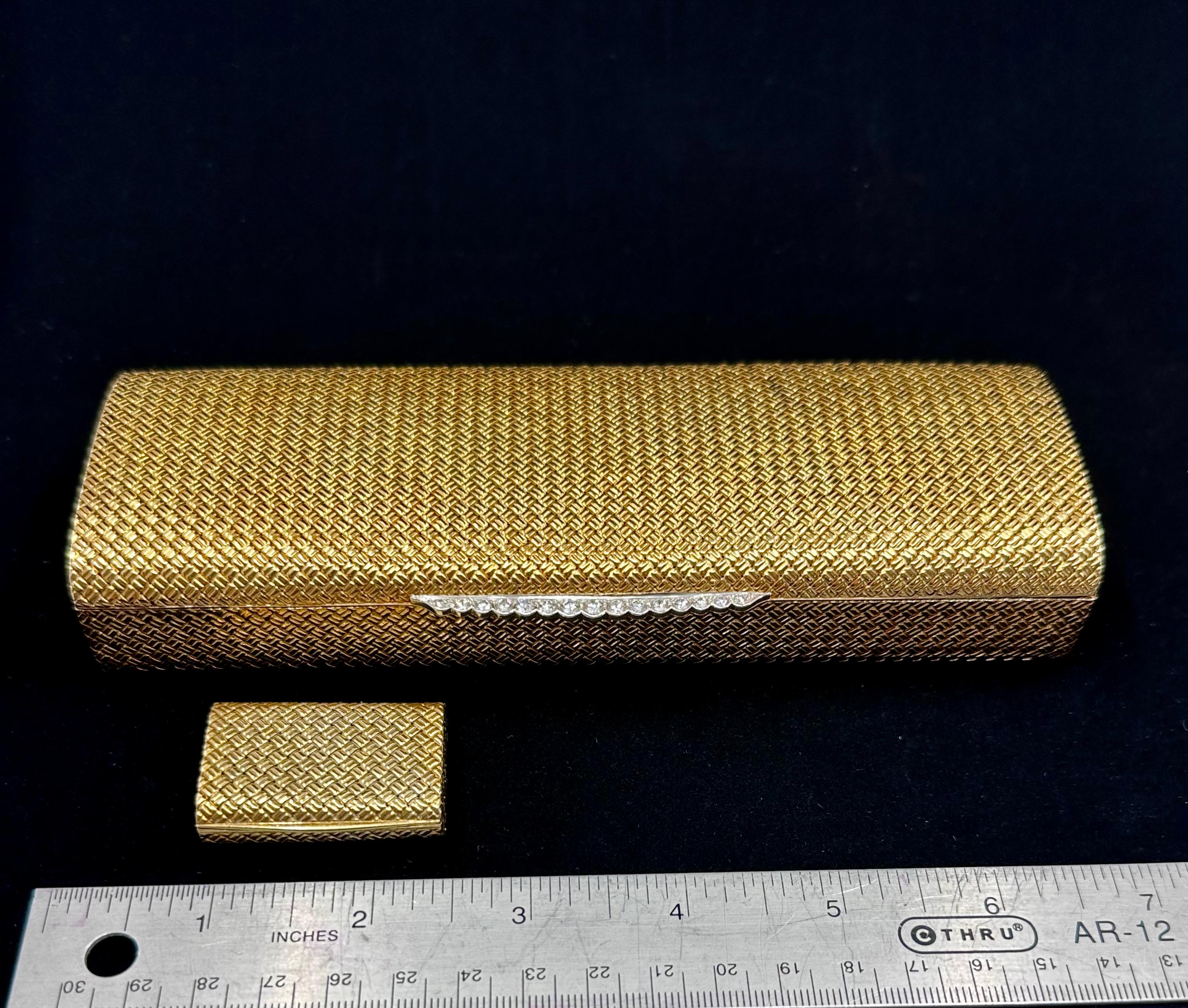 Women's or Men's Van Cleef and Arpels Gold and Diamond Minaudière Box Clutch  For Sale