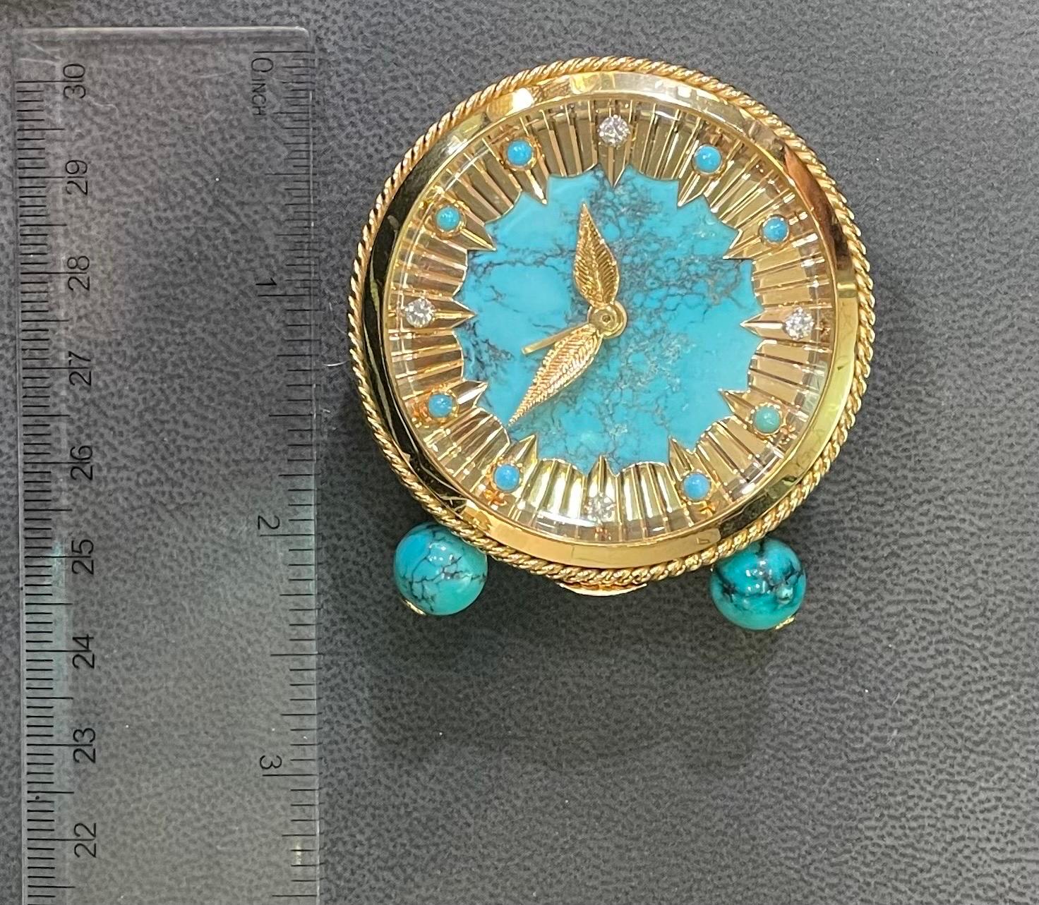Van Cleef and Arpels Gold and Turquoise Desk Clock In Excellent Condition For Sale In New York, NY