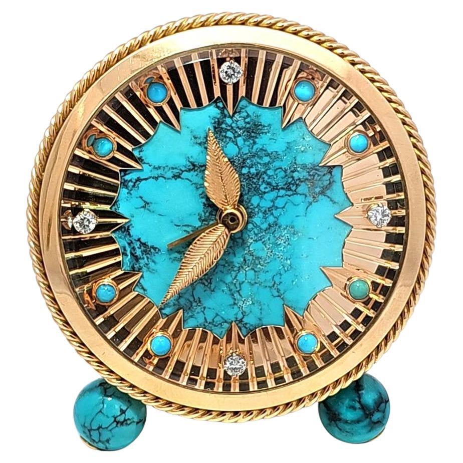 Horloge de bureau Van Cleef and Arpels en or et turquoise