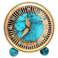 Used Van Cleef and Arpels Gold and Turquoise Desk Clock