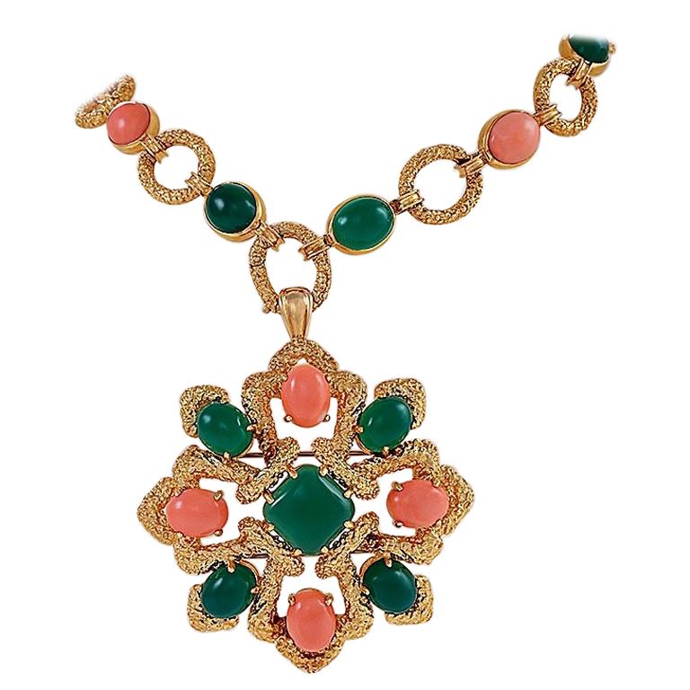 Van Cleef and Arpels Gold, Coral and Chrysoprase "Delphe" Sautoir