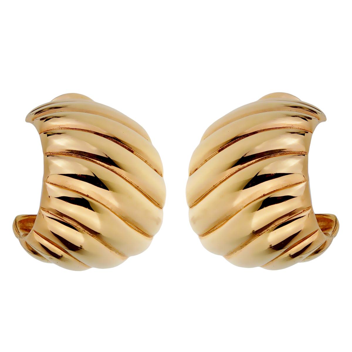 Van Cleef and Arpels  Gold Scalloped Hoop Earrings