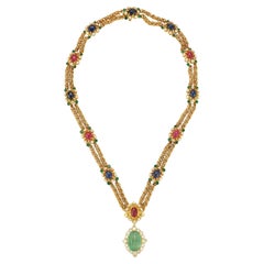Van Cleef and Arpels Indian Inspired Carved Emerald Gem Set Necklace Van Cleef and Arpels Indian Inspired Carved Emerald Gem Set Necklace