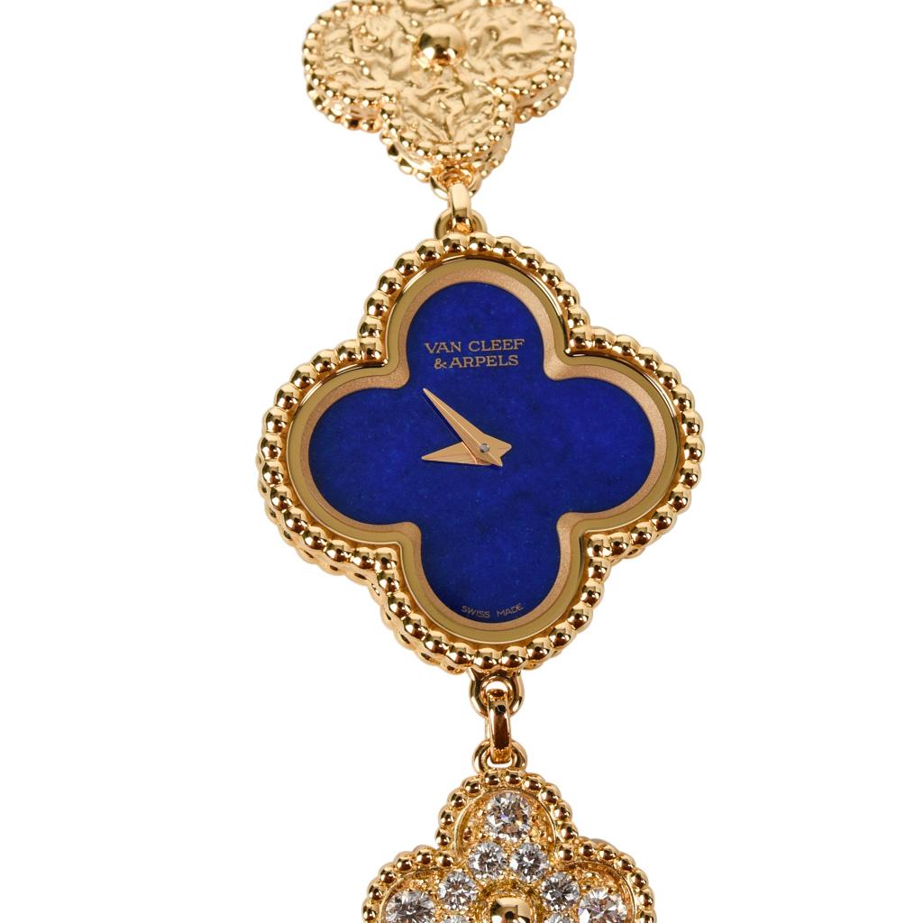 Mightychic offers a Van Cleef and Arpels limited edition iconic Sweet Alhambra Lapis Lazuli and diamond set ladies' wristwatch.
Numbered and one of only 100 produced.
This elegant quartz watch features 18K yellow gold.
Produced in 2018.
Comes with