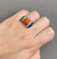 Van Cleef and Arpels Lapis Lazuli Malachite and Coral Ring