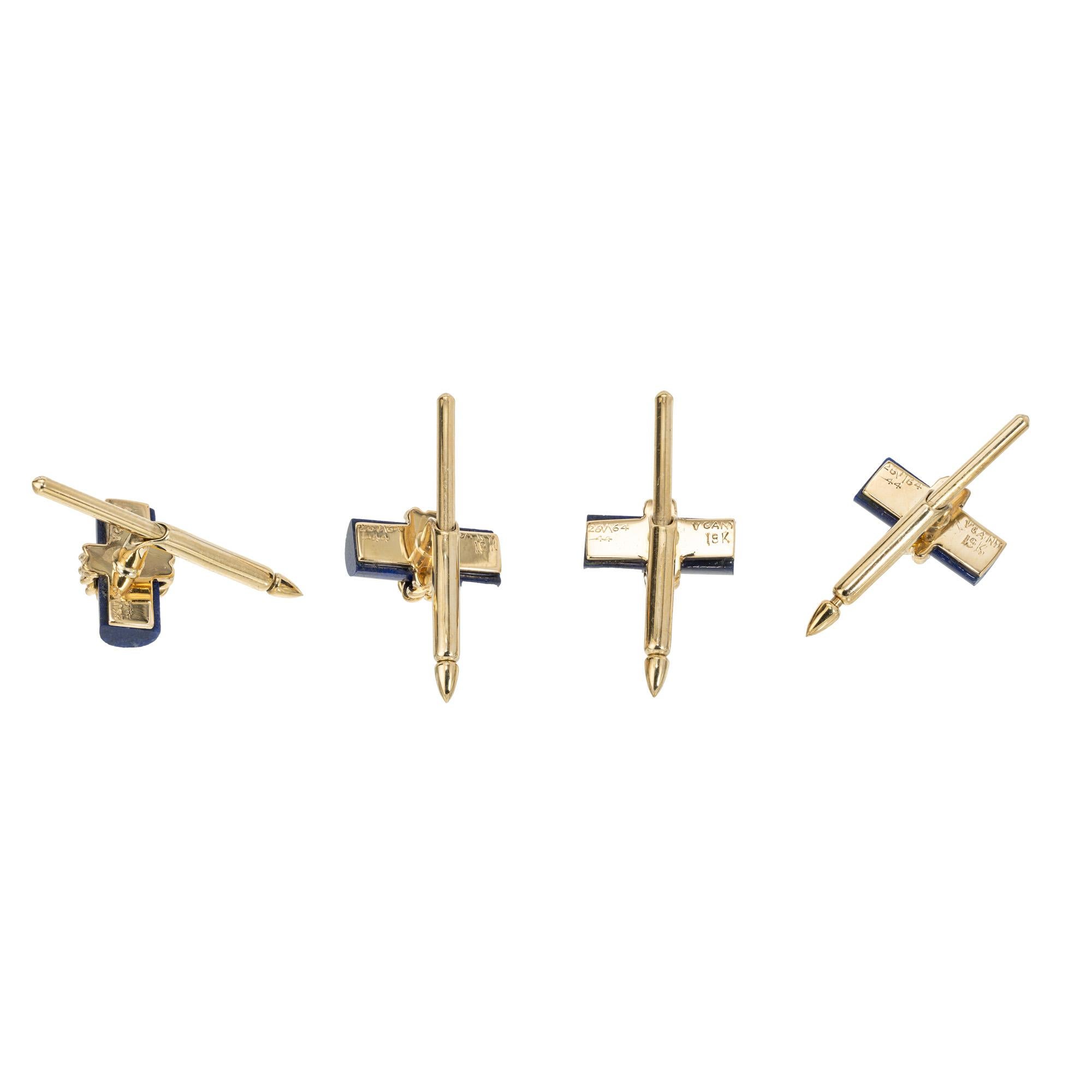 Round Cut Van Cleef and Arpels Lapis Yellow Gold Shirt Stud Set  For Sale